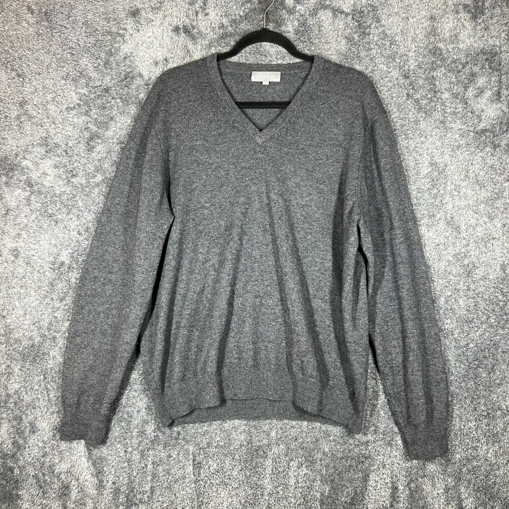 Neiman Marcus Sweater Mens Large Grey Merino Wool Cashmere Blend V-Neck Grandpa